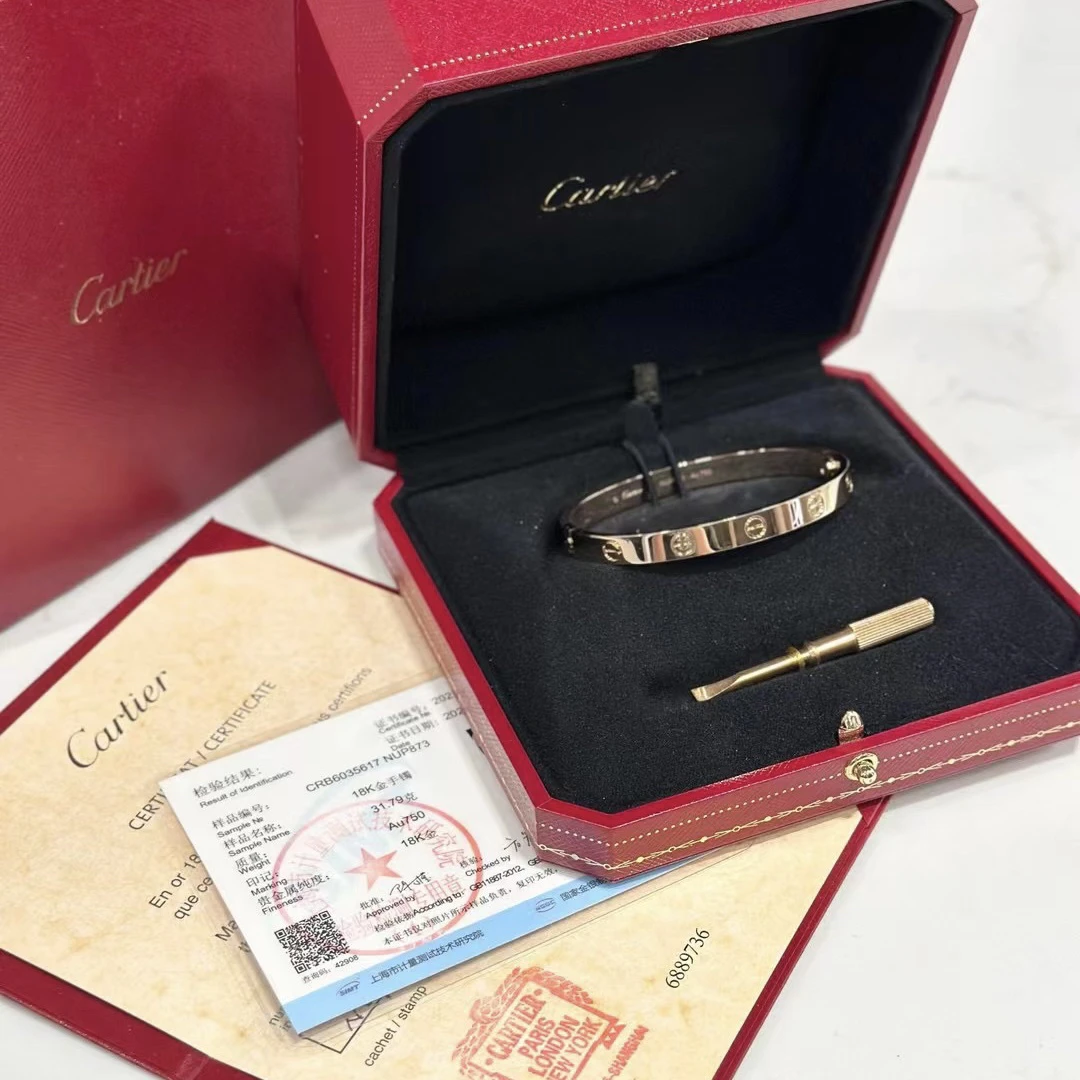 95新 Cartier/卡地亚 Cartier love系列 玫瑰金宽版手镯 17#