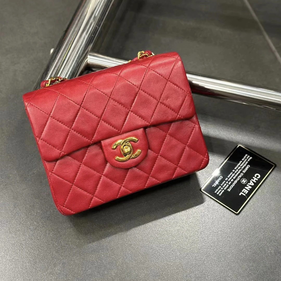 90新 Chanel/香奈儿 vintage Chanel 红金羊皮中古方胖子