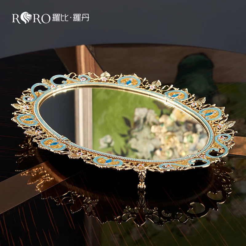罗比罗丹古典花纹托盘珐琅彩工艺茶几摆件别墅设计师软装饰品