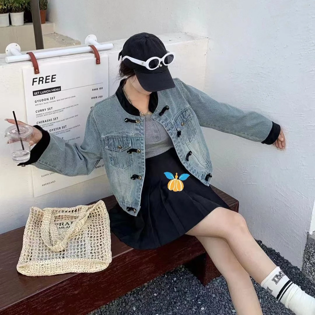 洋气春季新款立领盘扣重工新中式牛仔外套女短款高级感国风上衣