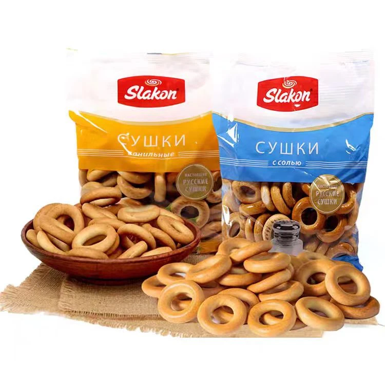 宝山俄罗斯进口斯拉贡牌面包圈香草味/咸味面包圈韧性零食饱腹
