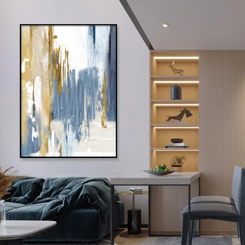 博门艺嘉现代简约餐厅装饰画轻奢手绘贴金箔背景墙挂画高档客厅画