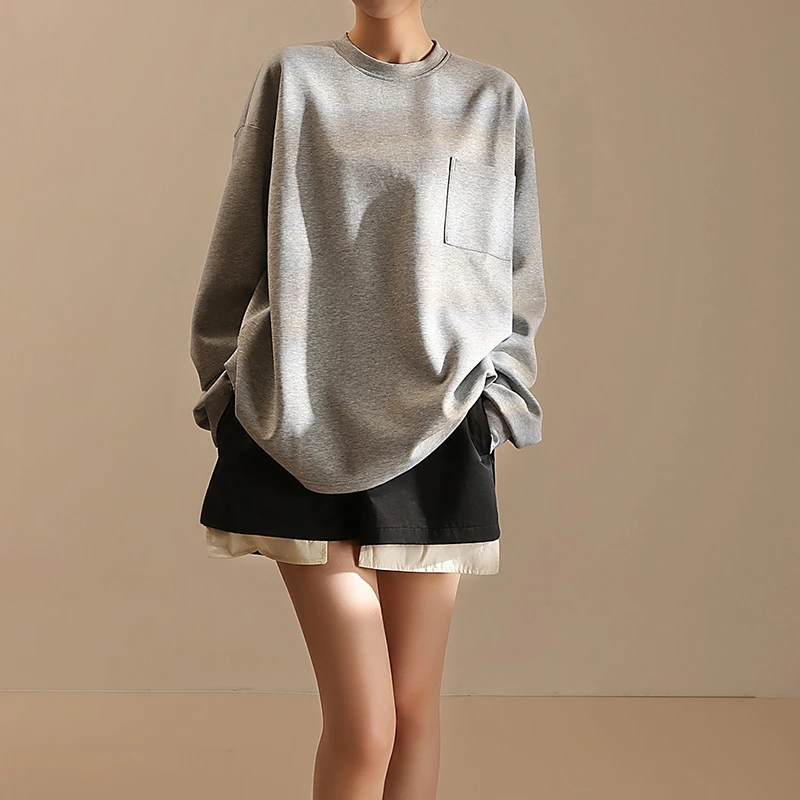 春秋长袖空气层卫衣休闲百搭纯色圆领柔软不皱叠穿打底宽松4081