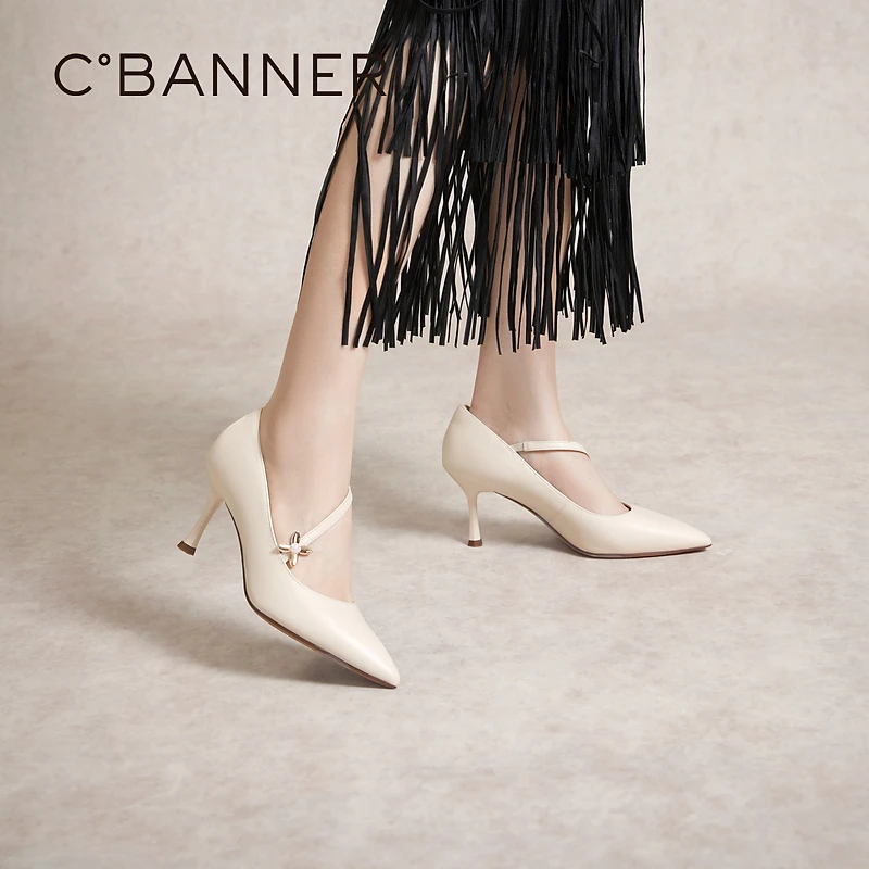 【静音系列】千百度绑带真皮/绒面温柔系细高跟鞋单鞋婚鞋A24157704