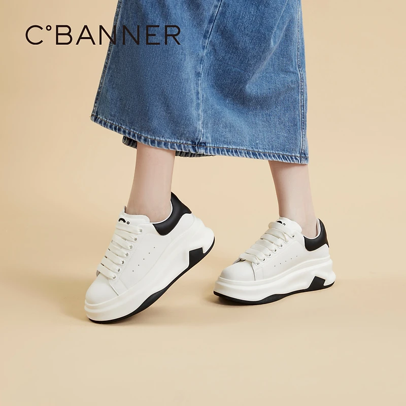 C.BANNER/千百度舒适时尚百搭女士春季低帮系带板鞋A24181804