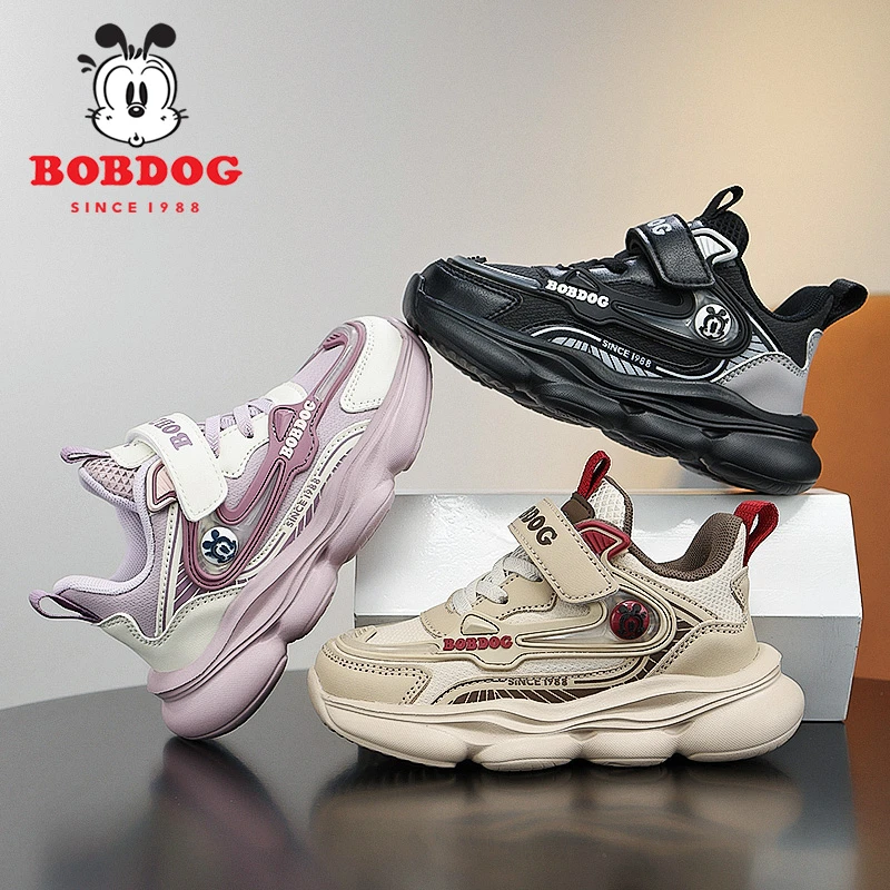 巴布豆儿童运动鞋2024秋冬新款皮面防水中大童男女童鞋休闲老爹鞋