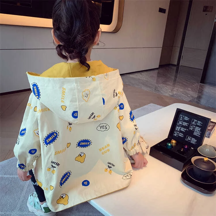 女童秋装2023新款双面穿宝宝儿童风衣中长款连帽休闲洋气春秋款潮