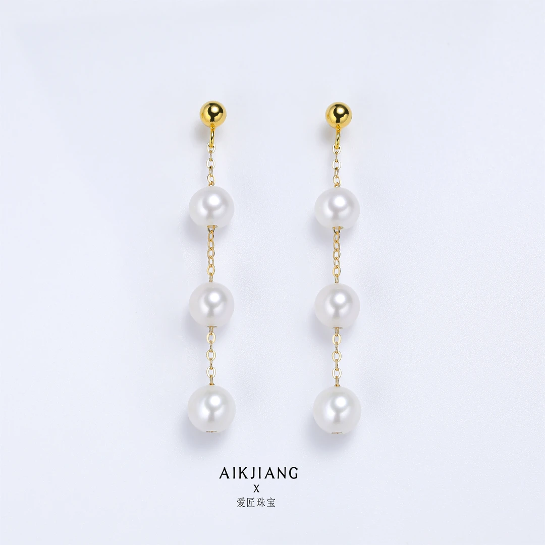 AIKJIANG/爱匠【白总】淡水珍珠 三珠耳线 百搭6mm左右AJ0798时尚-6