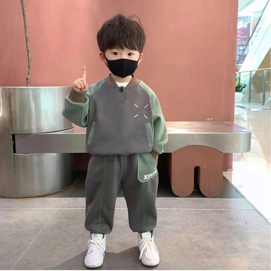 男童春款拼接卫衣套装2025新款秋季宝宝衣服洋气儿童痞帅两件套潮