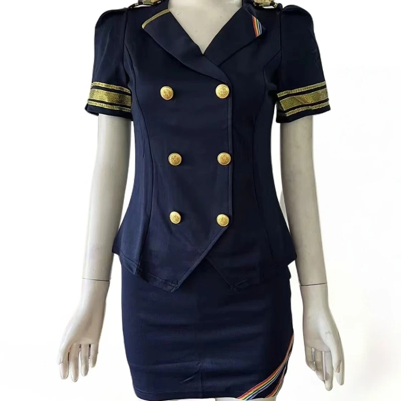 435款蓝色上衣+臀裙套装