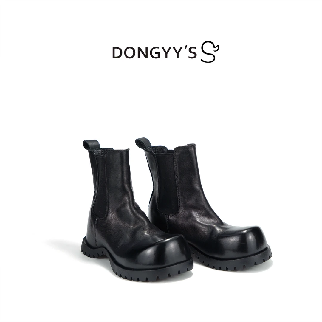 Dongyy's黑色英伦风秋冬冬季圆头时尚厚底内增高马皮切尔西靴短靴