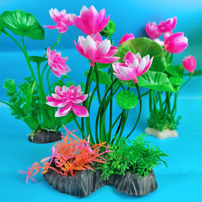 清仓水里假花鱼缸家用仿真荷花一套整套全套鱼缸用具大全内饰绿植