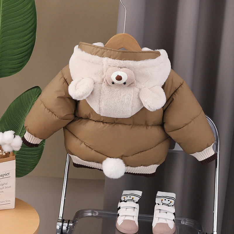 男女童冬装加绒加厚洋气连帽外套小宝宝时髦保暖棉服小童棉袄儿童