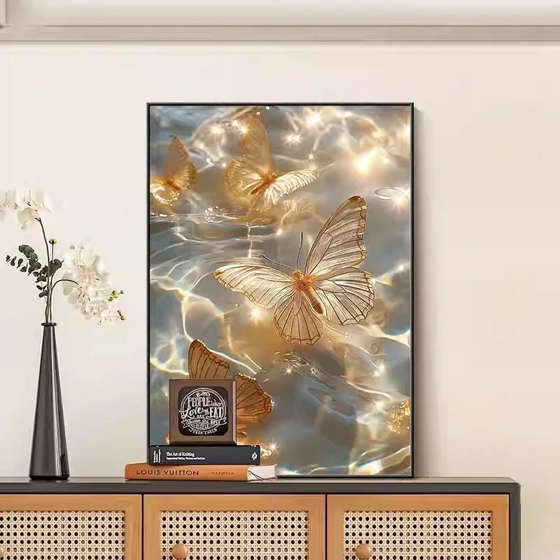 ins风金色蝴蝶装饰画2024新款小众艺术卧室斗柜摆画海浪客厅挂画
