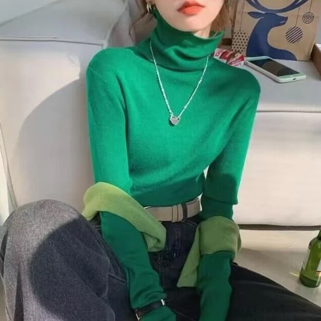 2023年秋冬针织洋气套头打底堆堆高领毛衣内搭打底衫单穿女上衣