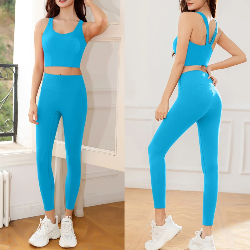 【高定】双V肩带瑜伽服套装高强度跑步防震运动内衣健身服5085＋2166