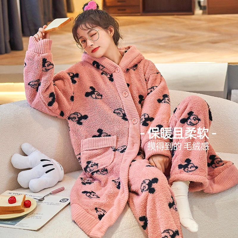 加绒加厚秋冬季新款时尚睡衣女气质宽松简约时尚可外穿家居服套装