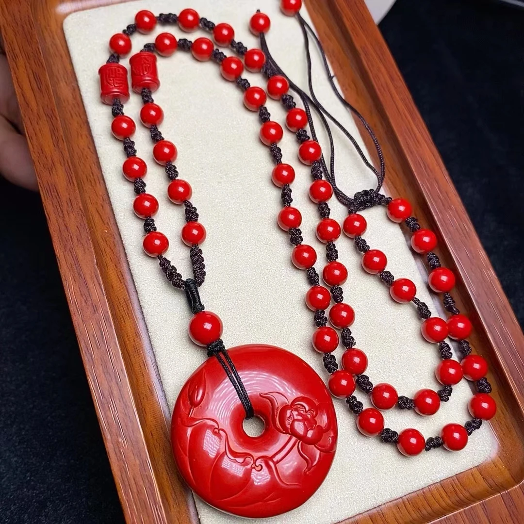 天然辰砂原矿红砂包真正品《荷花平安扣》手工编织设计款吊坠