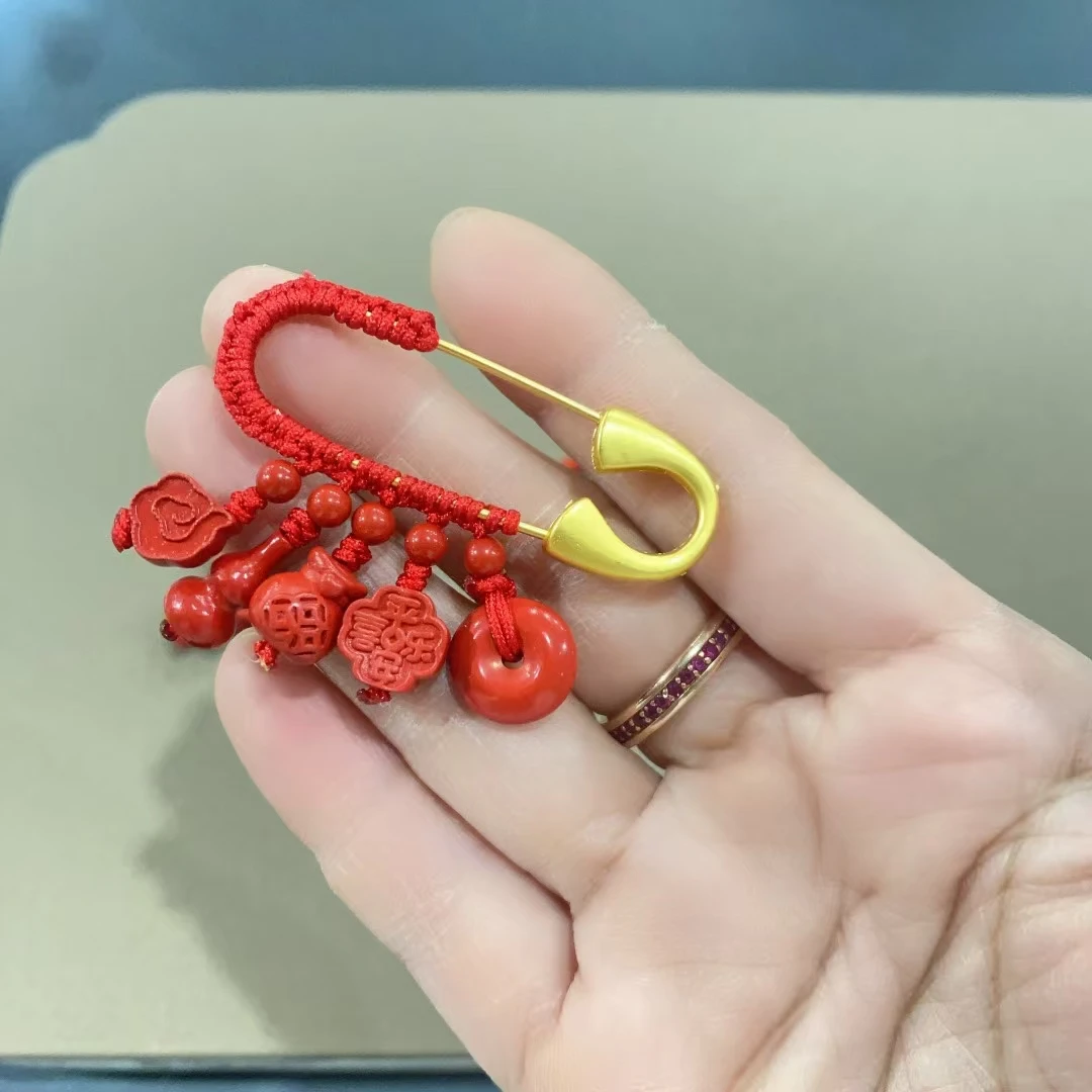 天然辰砂朱砂高含量红砂吉祥五宝别针