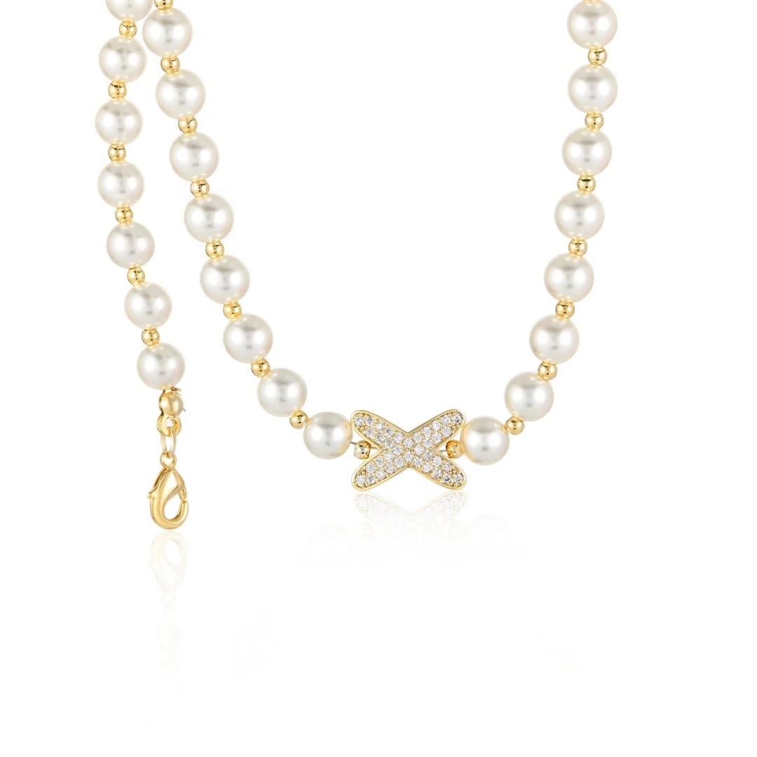 铜合金仿珍珠项链 x轻奢拼接叠戴项坠坠链项链  3960