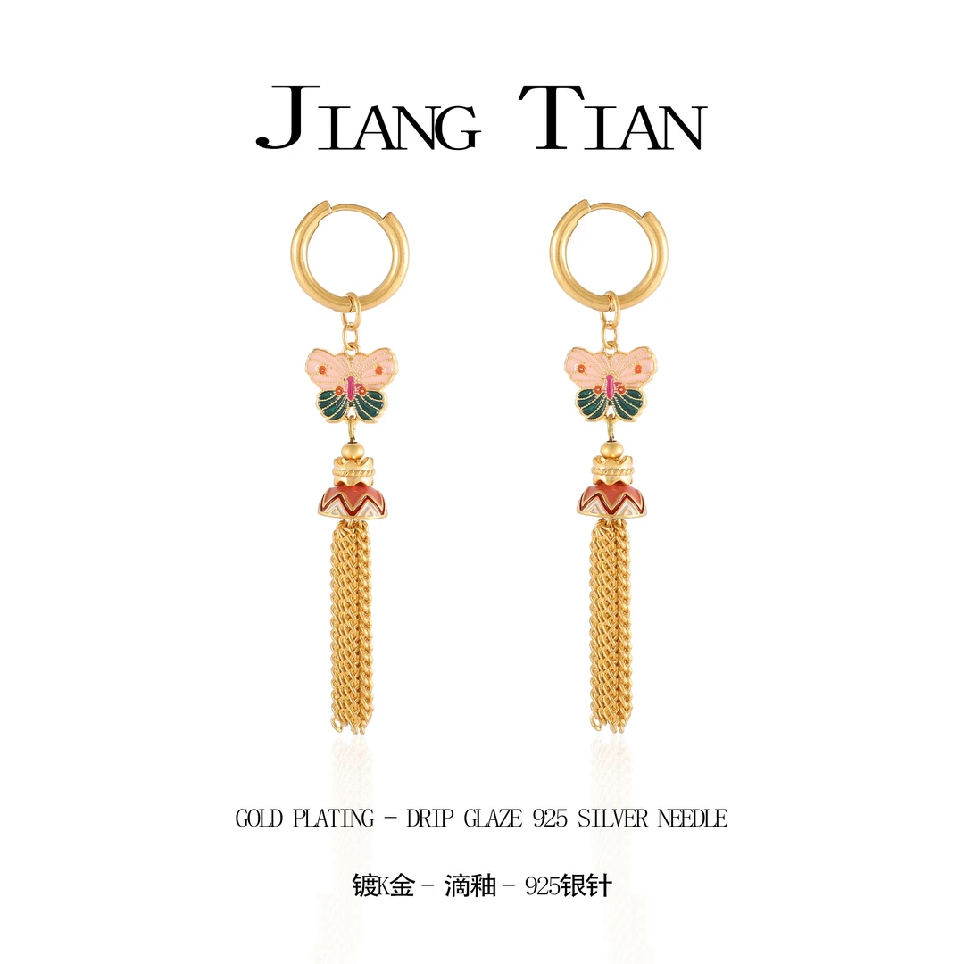 铜合金耳饰 滴釉时尚复古国风古风长款古法耳环  3943