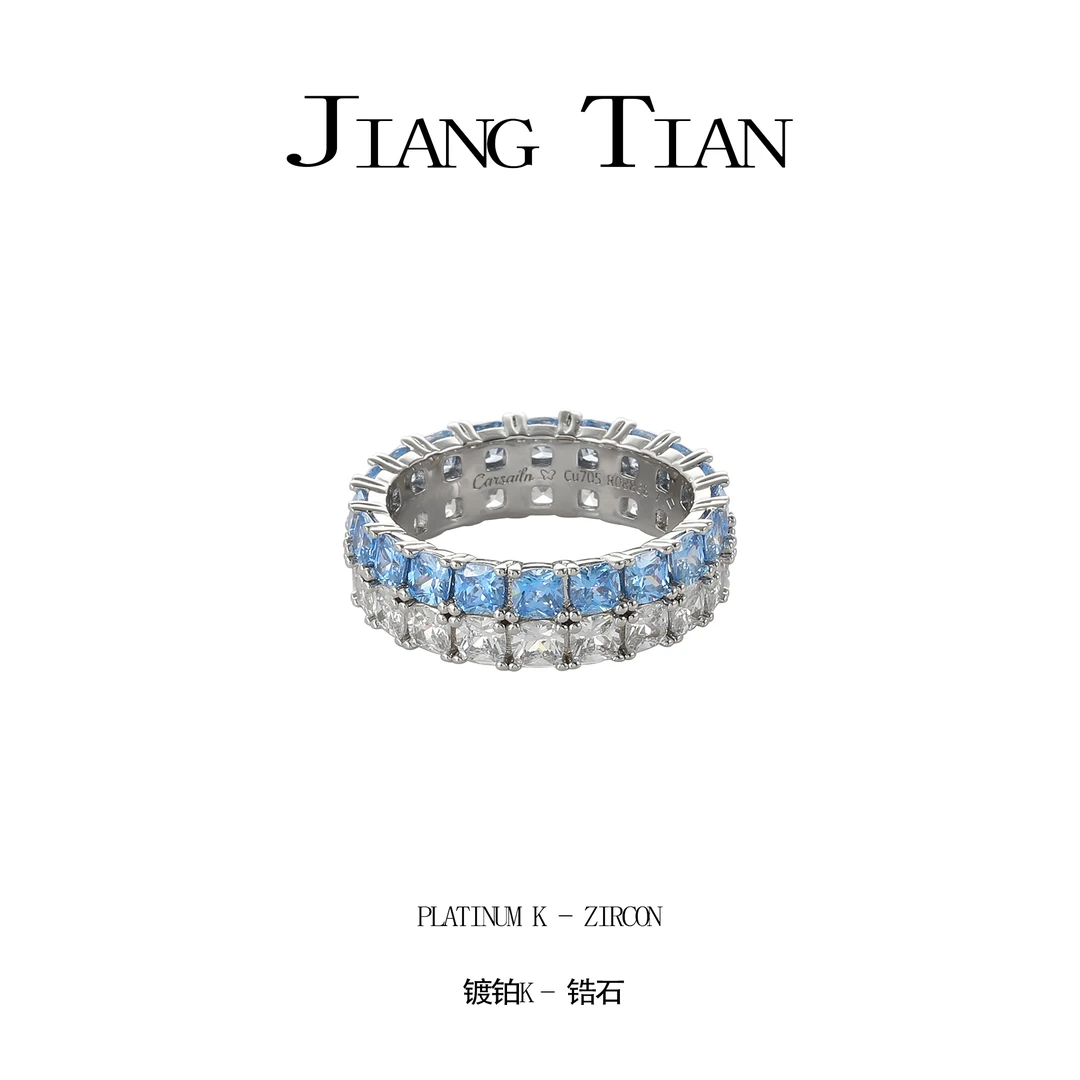 CARSAILN 电镀K金【冰蓝一夏】气质轻奢精致镶嵌戒指  3906