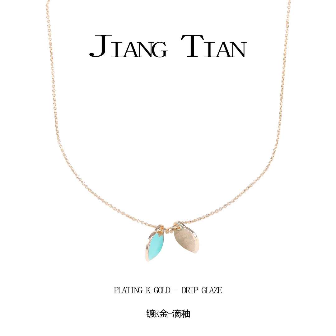 CARSAILN 铜合金项链 CNC精工 滴釉双蓝爱心时尚项链  P1088