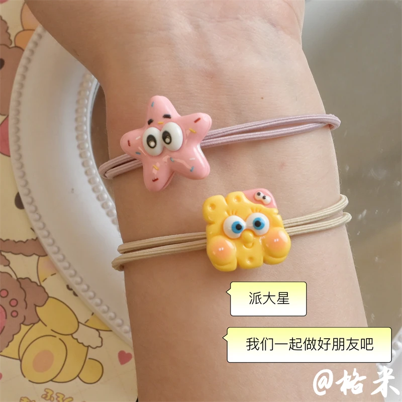 送男友小皮筋卡通海绵宝宝派大星头绳情侣闺蜜手链甜美ins风发绳