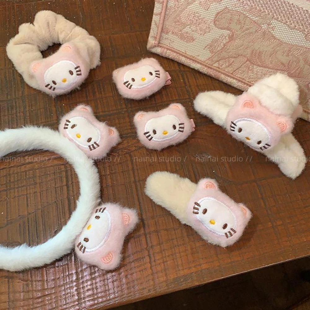 白色kitty发夹系列~毛绒抓夹2023新款后脑勺盘发鲨鱼发夹子发饰