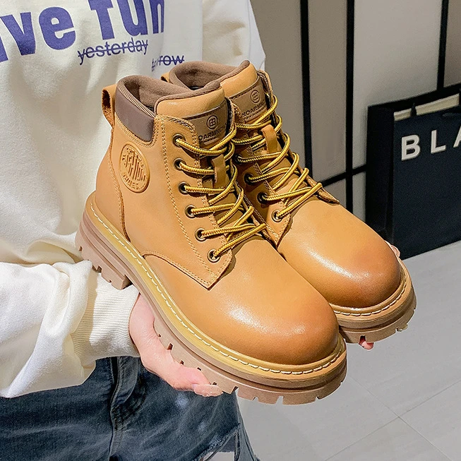 [头层牛皮]马丁靴女2024新款大黄靴女内增高工装靴复古大皮女短靴