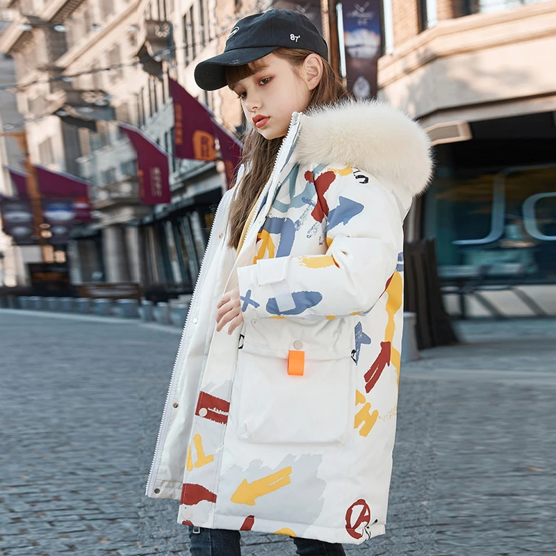 儿童羽绒服女童2024新款洋气中大童加厚中长款大毛领童装冬季外套