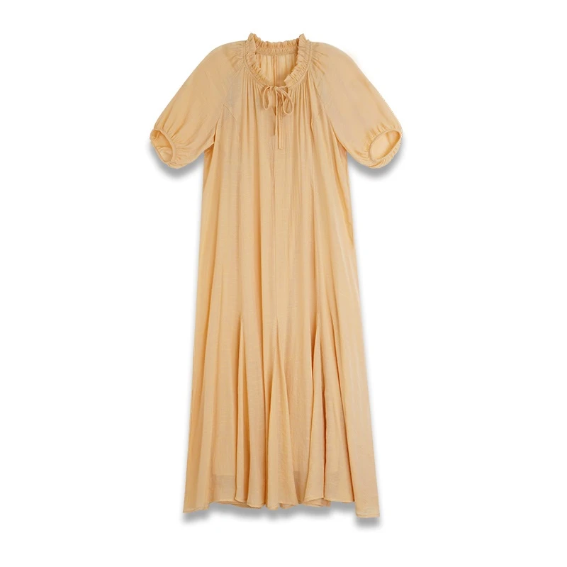 【强哥外贸】夏季新款 V 纯色显瘦气质时尚百搭长款宽松连衣裙