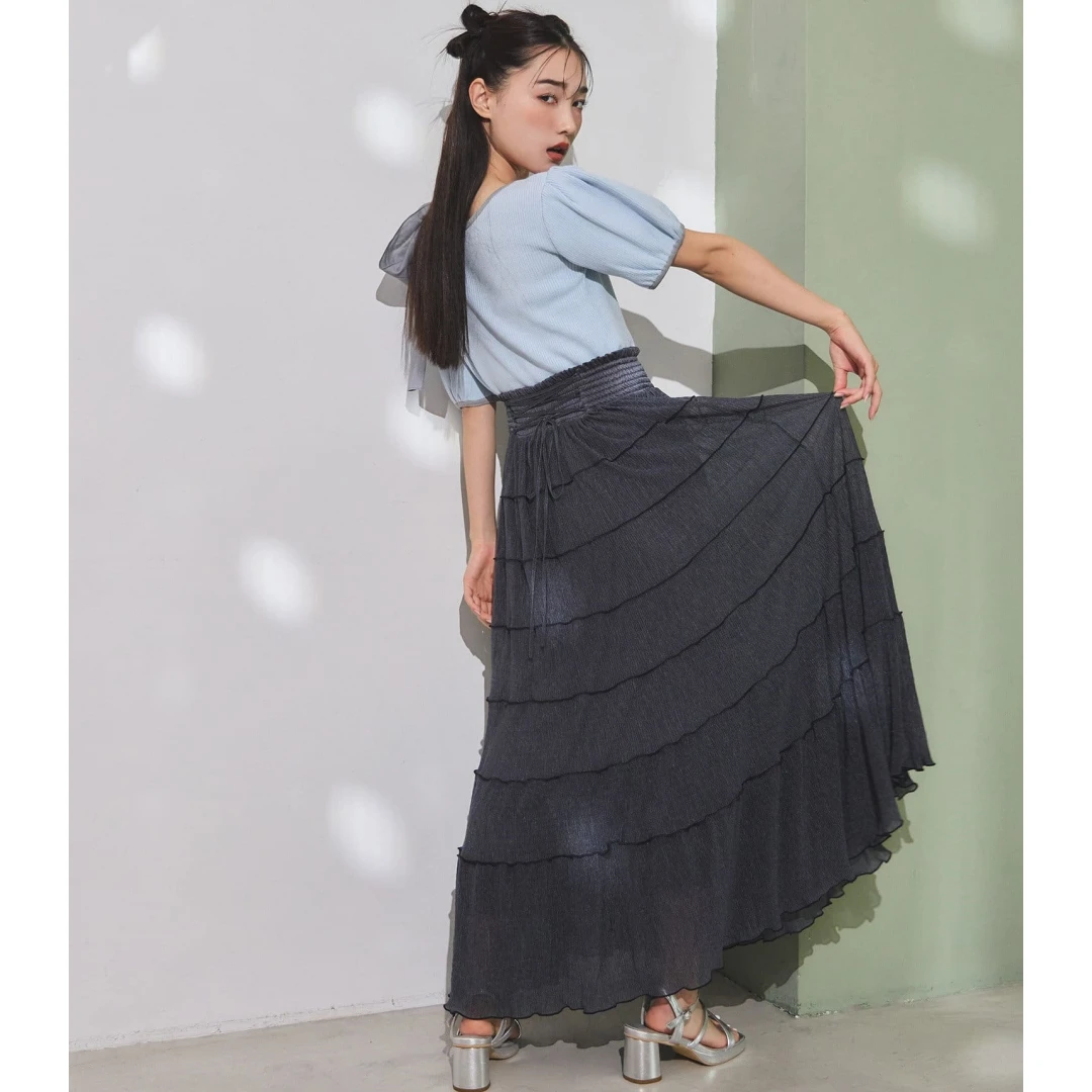 【强哥外贸】 夏季新款 N 甜美百褶收腰分层显瘦半身裙