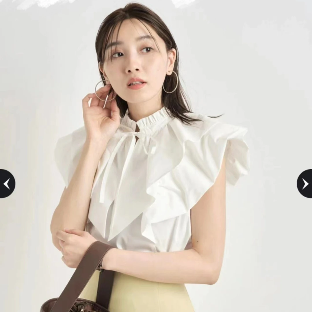 【强哥外贸】 J 荷叶边衬衫时尚休闲百搭气质法式翻领女士夏季