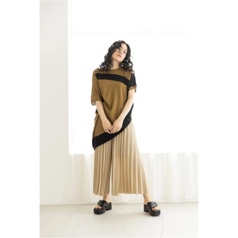 【强哥外贸】 夏季新款 O 设计感高腰长款通勤松紧腰褶皱裤