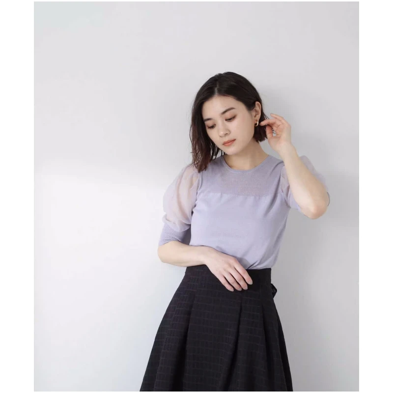 【强哥外贸】 夏季新款 N 拼接泡泡袖显瘦时尚气质纯色上衣