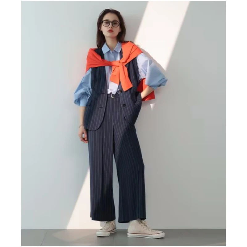 【强哥外贸】 夏季新款 S 时尚通勤风西装细条纹腰带休闲裤