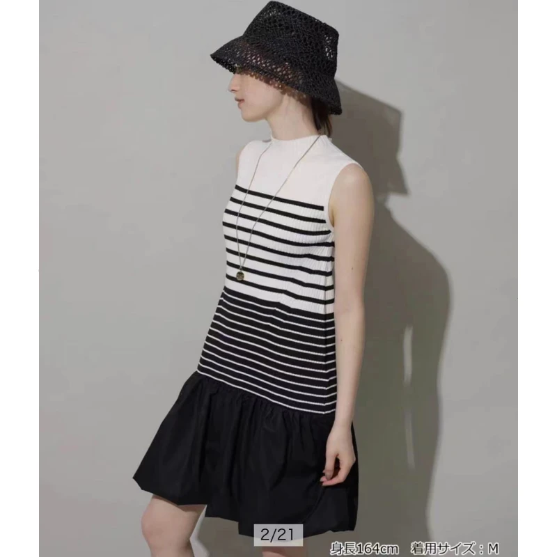 【强哥外贸】 春夏新款 R 无袖气质百搭条纹纯色短款连衣裙