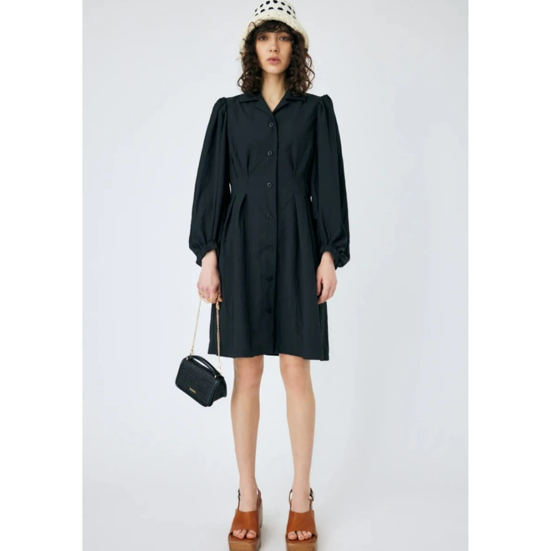 【SAKURA】日系品牌  春夏氛围感连衣裙 M 翻领气质收腰连衣裙