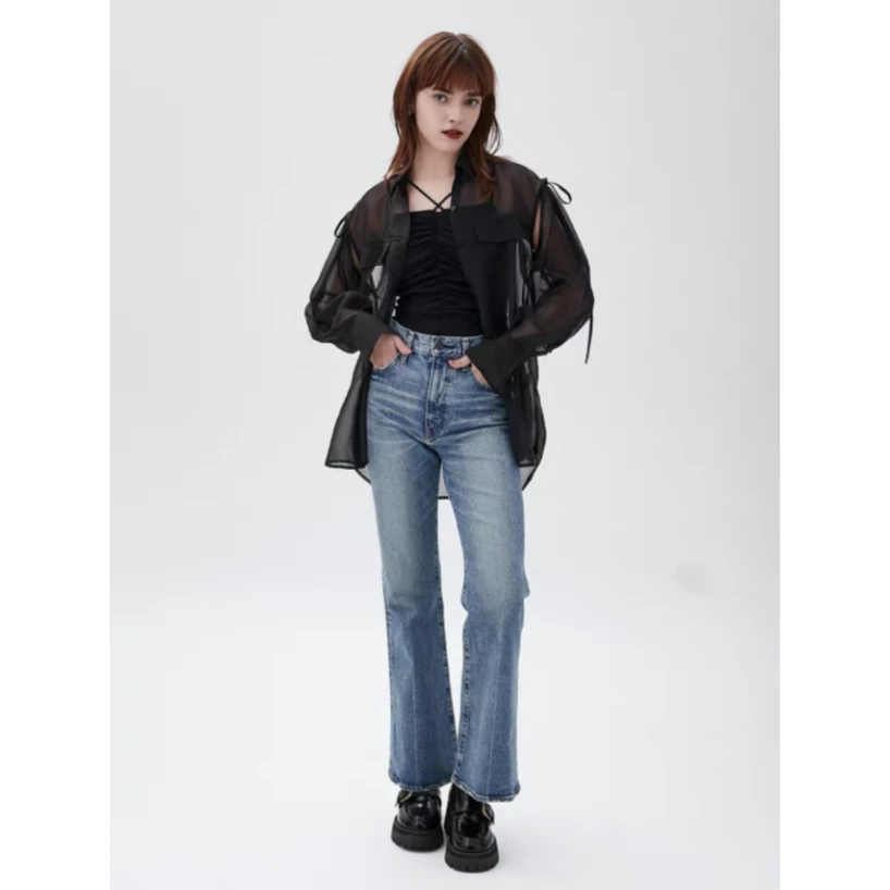 【强哥外贸】薄纱 M 可拆卸袖蝴蝶结设计感长袖衬衫外套显瘦休闲