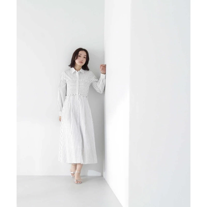 【强哥外贸】日系品牌 O 4月杂志款古畑星夏同款时尚优雅条纹连衣裙