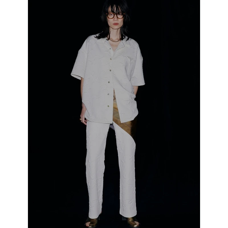 【强哥外贸】 代 夏季新款 气质百搭立体暗纹宽松短袖衬衫时尚休闲