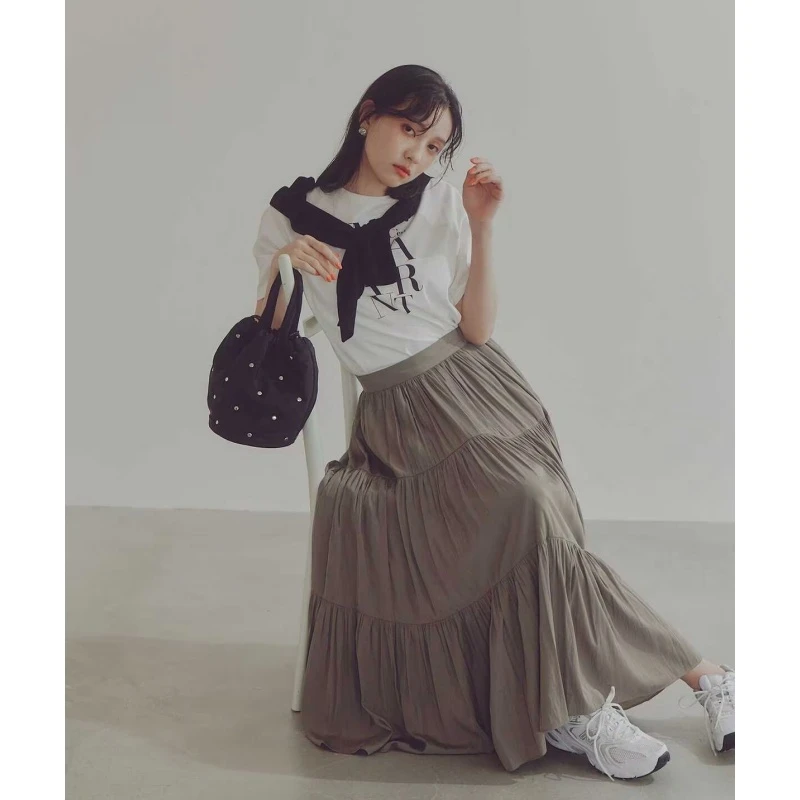 【SAKURA】日系品牌 夏季新款 P 温柔甜美文艺复古气质褶皱半身裙