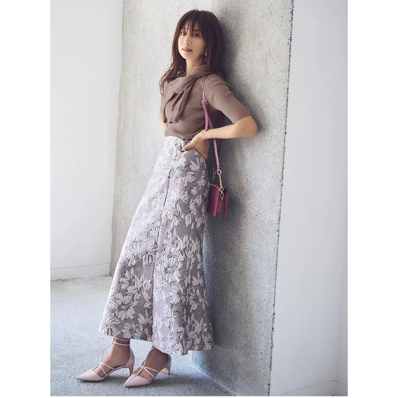 【强哥外贸】 M 秋冬上新 优雅质感提花修身高腰鱼尾半身裙