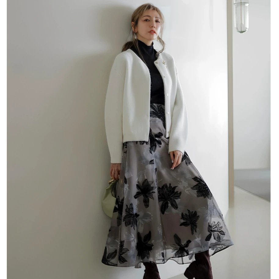 【强哥外贸】  优雅风 J 印花半身裙 高腰秋冬半裙显瘦半身裙百搭