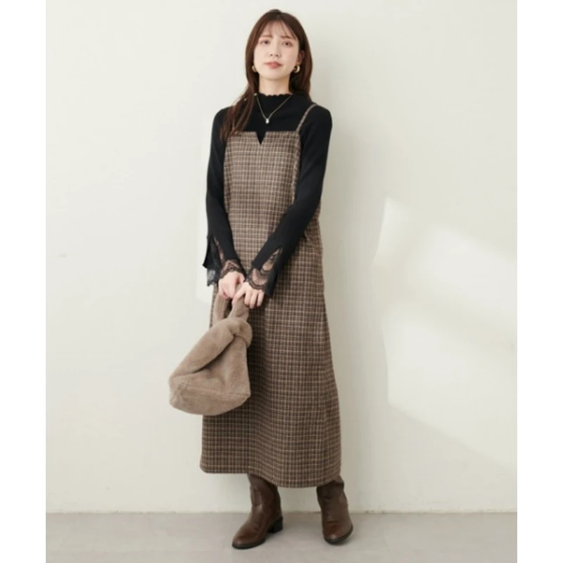 【SAKURA】日系品牌 秋冬上新 N 时尚简约百搭压缩针织吊带连衣裙