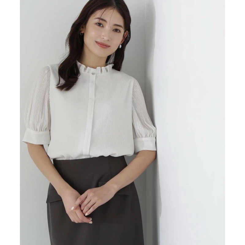 【强哥外贸】N 气质春季预订款褶皱荷叶边百搭设计感小众女衬衫