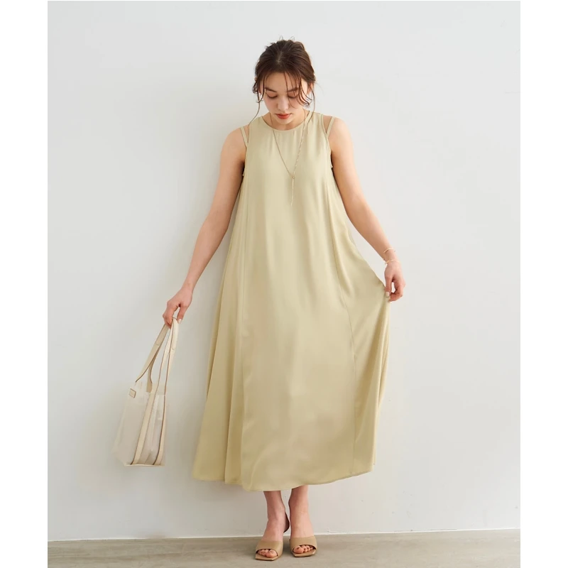 【强哥外贸】 夏季新款 S 圆领无袖纯色显瘦垂感宽松连衣裙