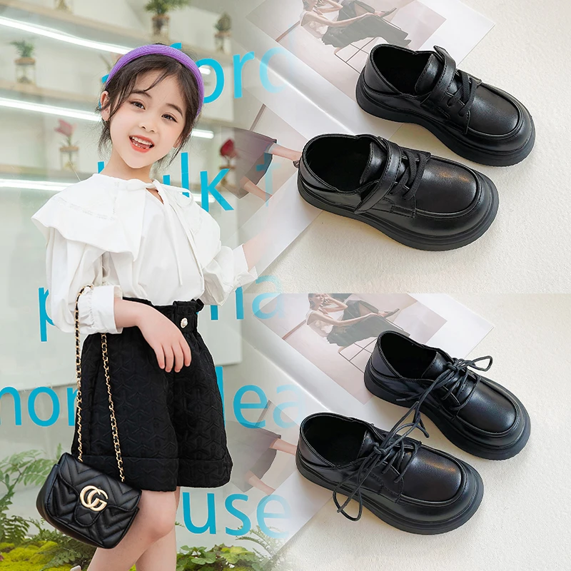 回力潮品英伦风皮鞋2023秋冬加绒小皮鞋软底耐磨棉鞋黑色儿童潮鞋