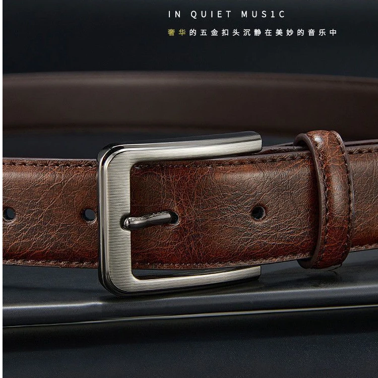 保罗真皮皮带男士针扣腰带简约复古休闲百搭韩版年轻人牛仔裤带潮